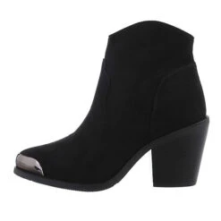 Western- & Bikerboots Reißverschluss, Blockabsatz, Metallisch - Schwarz