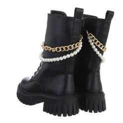 Western- & Bikerboots Lochschnürung, Blockabsatz, Perlen, Kette - Schwarz -Schuh Geschäft 29124396 03
