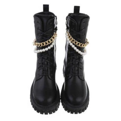 Western- & Bikerboots Lochschnürung, Blockabsatz, Perlen, Kette - Schwarz -Schuh Geschäft 29124396 04