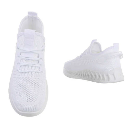 Sneakers Low Lochschnürung, Flach, Perforiert - Weiß – Bild 3