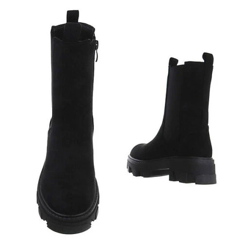 Western- & Bikerboots Reißverschluss, Blockabsatz, Riemen, Kette - Schwarz – Bild 3