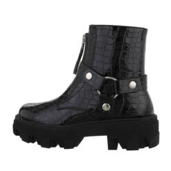 Western- & Bikerboots Reißverschluss, Blockabsatz, Nieten - Schwarz