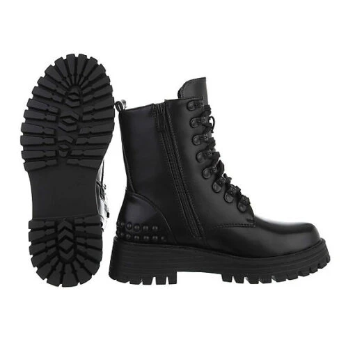 Western- & Bikerboots Lochschnürung, Blockabsatz, Nieten - Schwarz – Bild 2