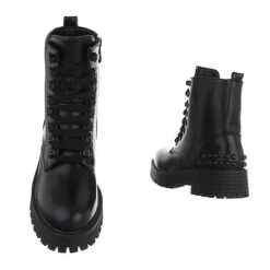 Western- & Bikerboots Lochschnürung, Blockabsatz, Nieten - Schwarz -Schuh Geschäft 29427329 03