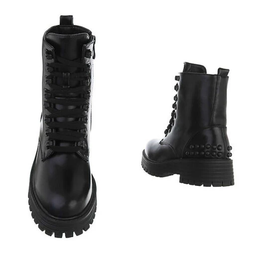 Western- & Bikerboots Lochschnürung, Blockabsatz, Nieten - Schwarz – Bild 3